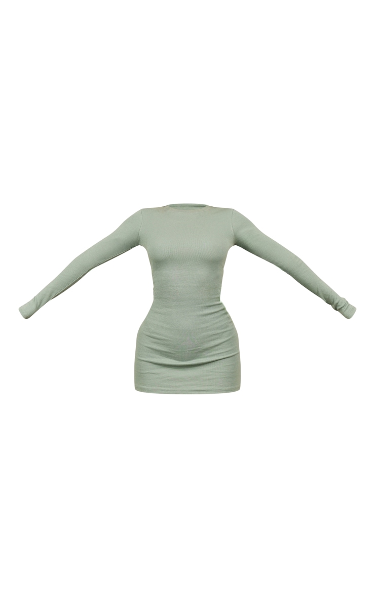 PRETTYLITTLETHING Sea Green Ribbed Long Sleeve Bodycon Dress image 5