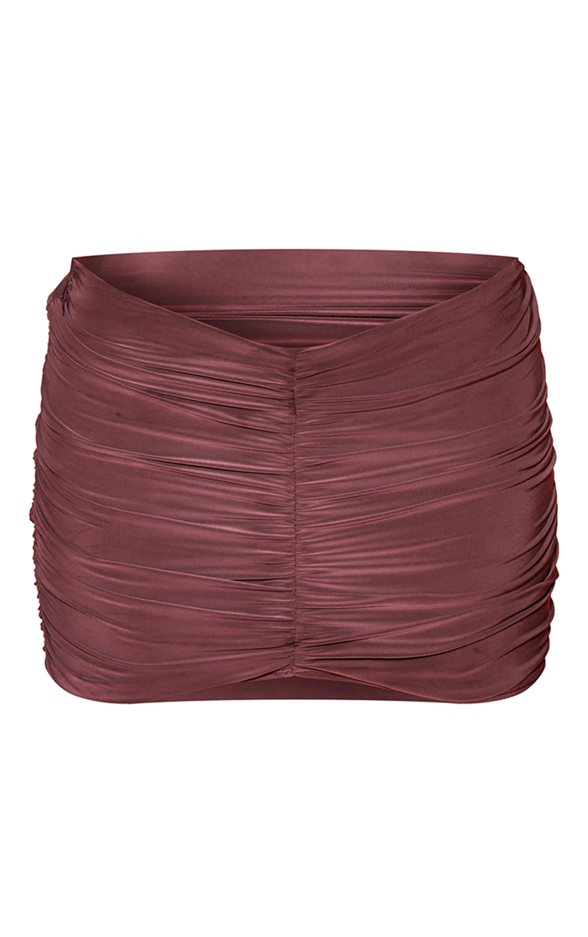 Aubergine Double Layer Slinky Ruched Dipped Hem Mini Skirt image 6