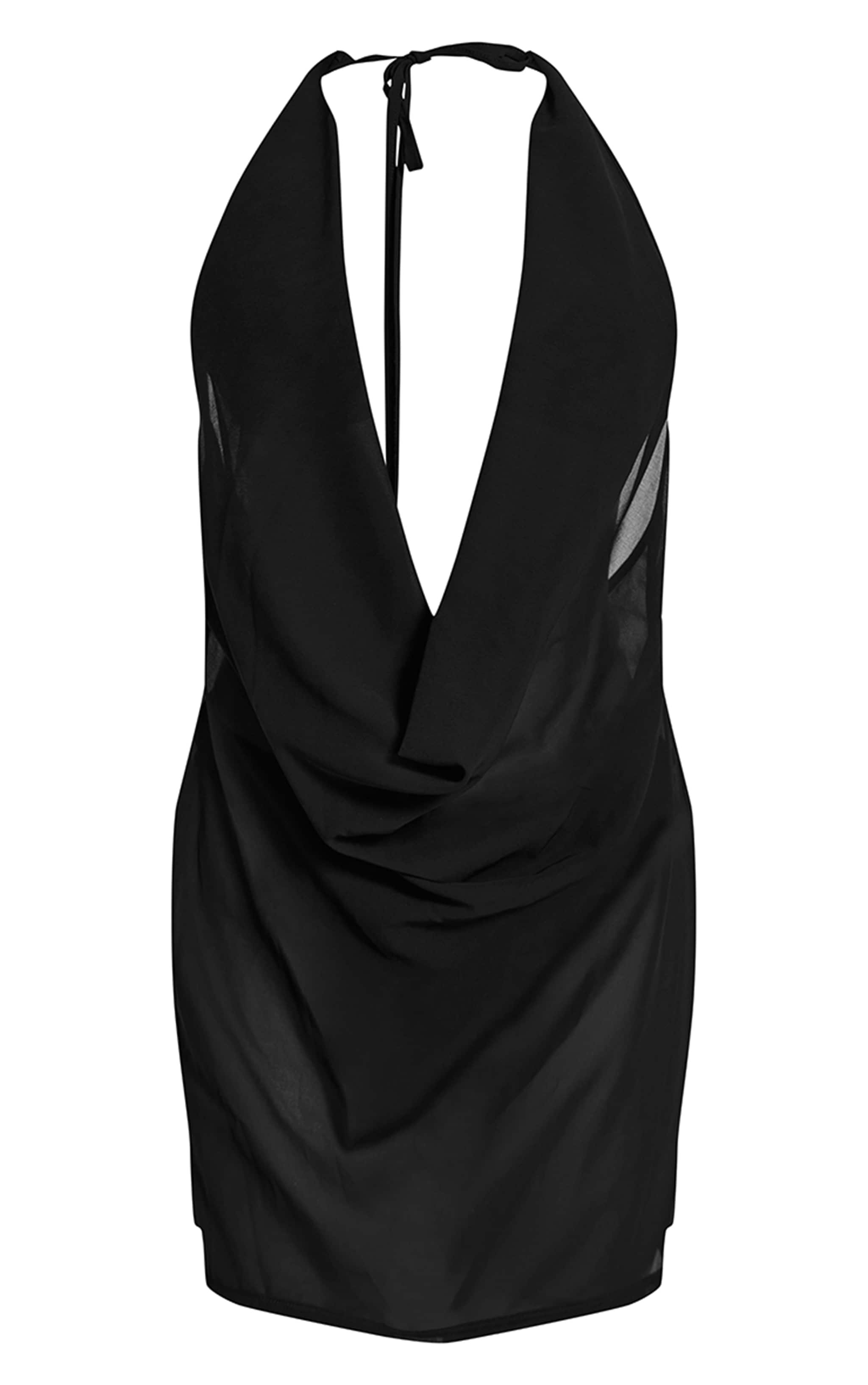 Black Chiffon Cowl Mini Beach Dress image 5