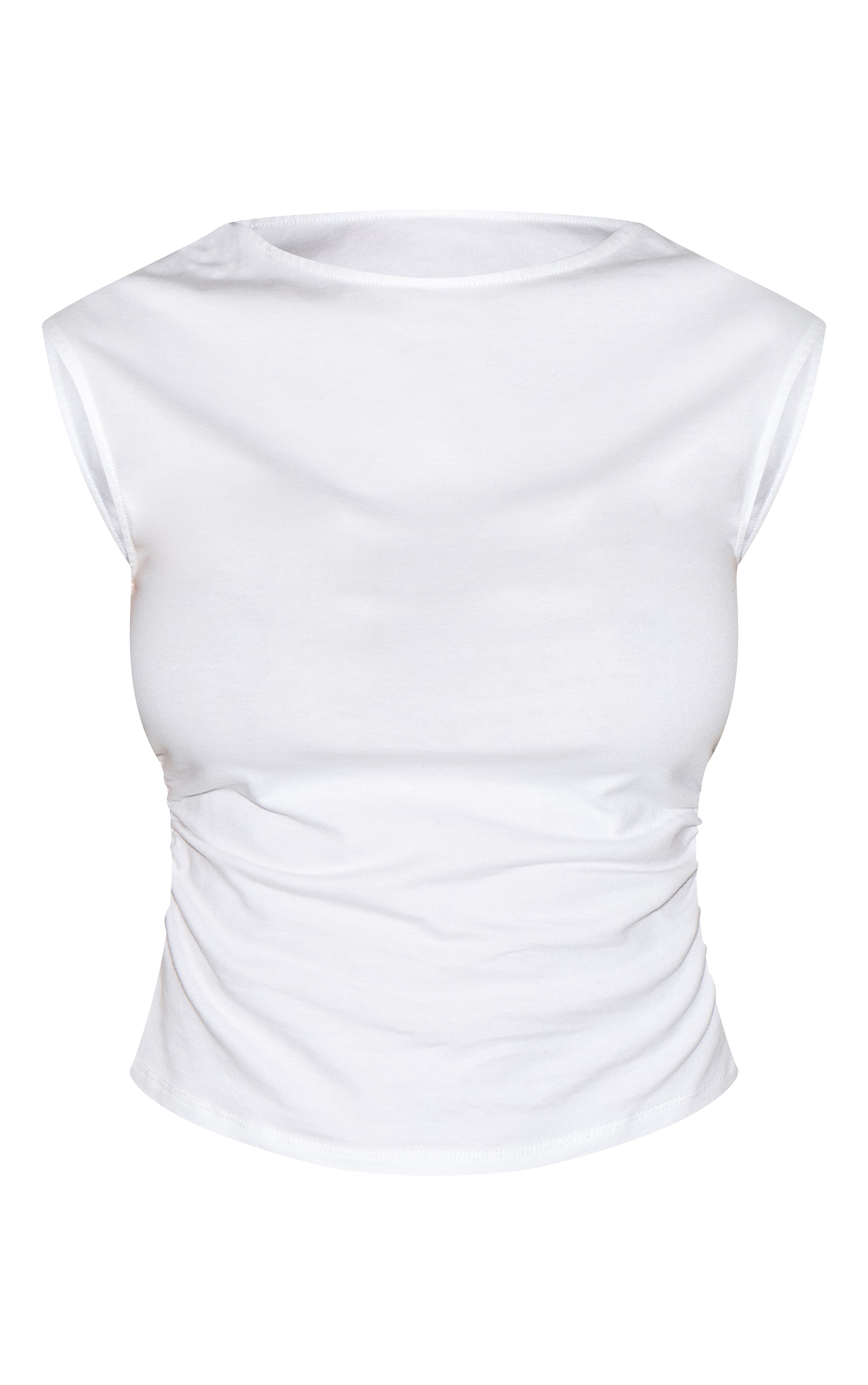 Top en coton doux blanc sans manches froncé sur les côtés image 5
