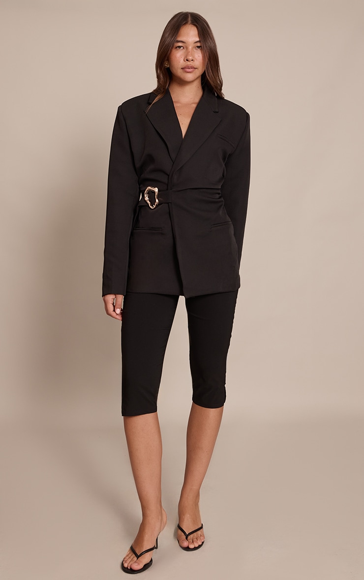 Black Belted Trim Detail Blazer image 3