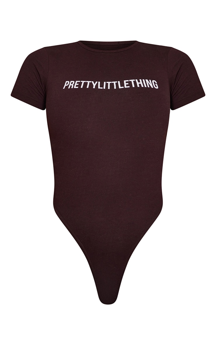 PRETTYLITTLETHING Chocolate Brown Logo Short Sleeved Bodysuit image 1