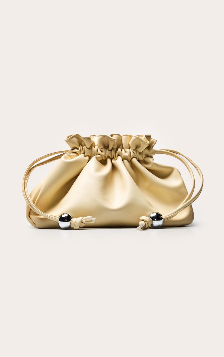 Butter Yellow Bead Ruched Pouch Clutch Bag image 2