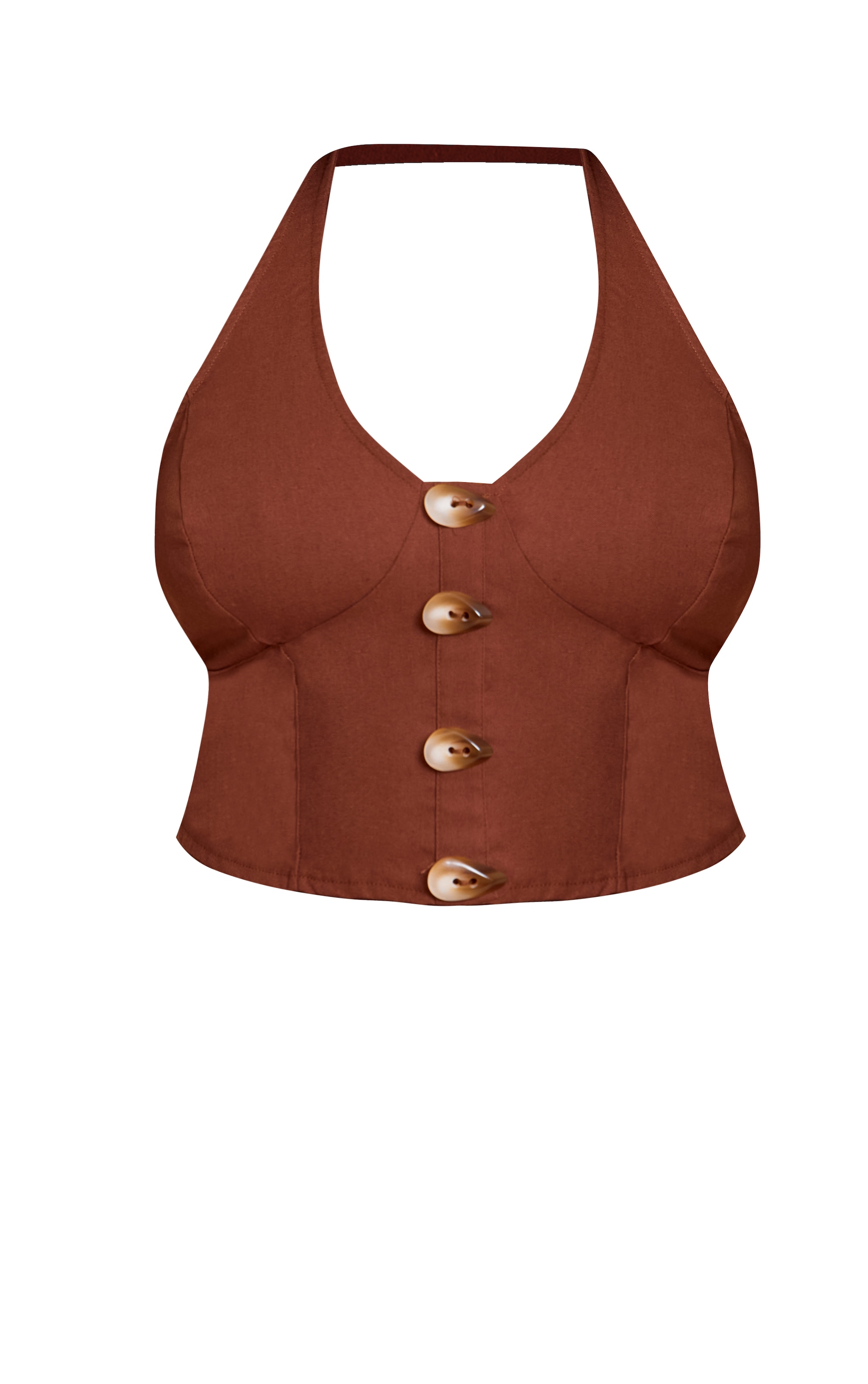 Plus Chestnut Woven Halterneck Button Detail Top image 5