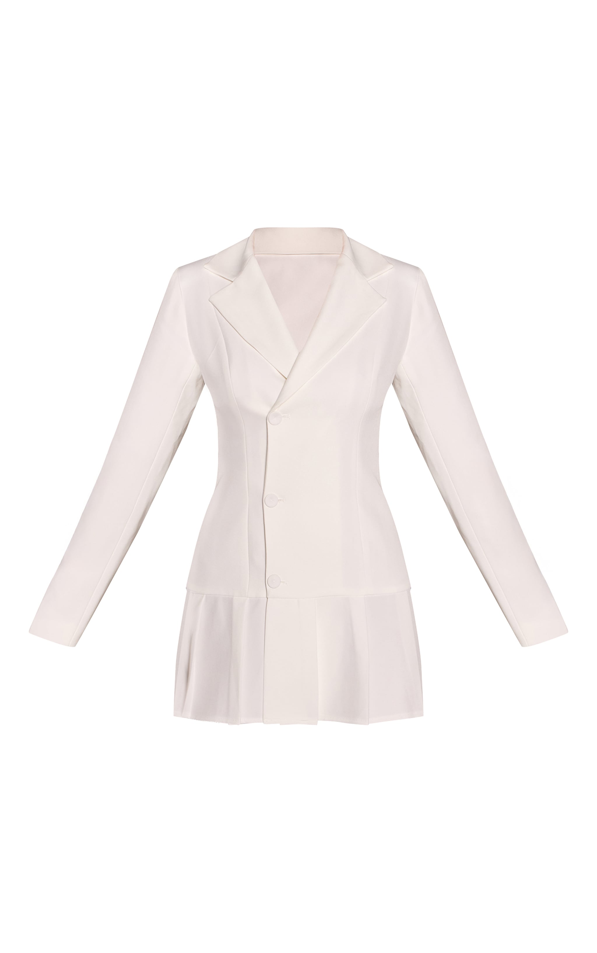 White Woven Pleated Hem Blazer Dress image 5