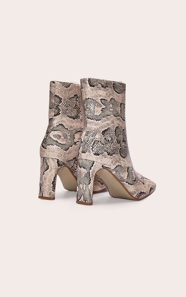 Natural Snake PU Slim Block Heel Ankle Boots image 4