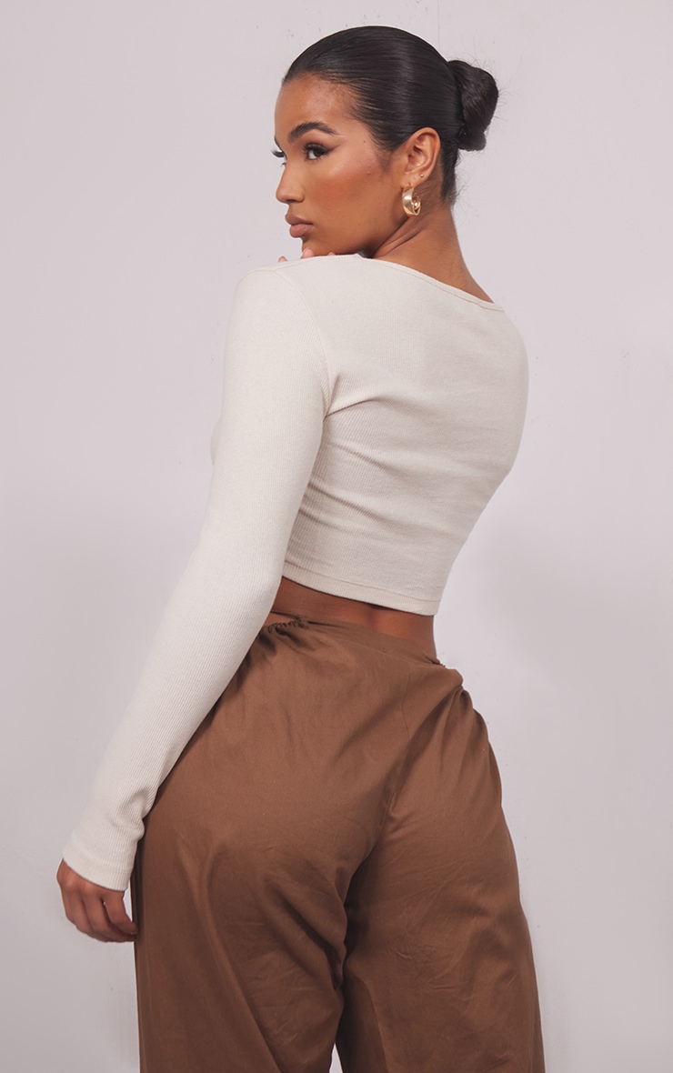 Basic Stone Rib V Neck Long Sleeve Crop image 2