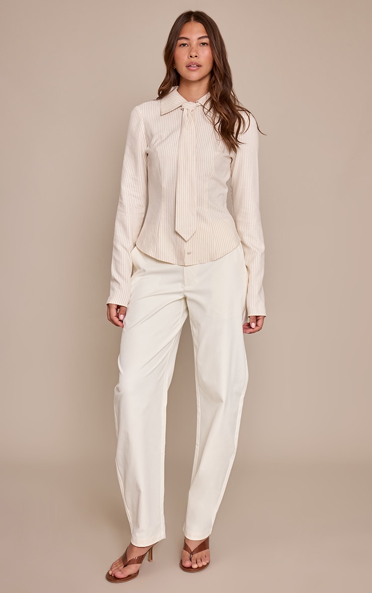 Cream Woven Button Barrel Leg Pants image 2