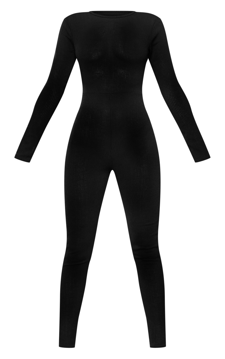 Black Tie Open Back Rib Jumpsuit PrettyLittleThing USA