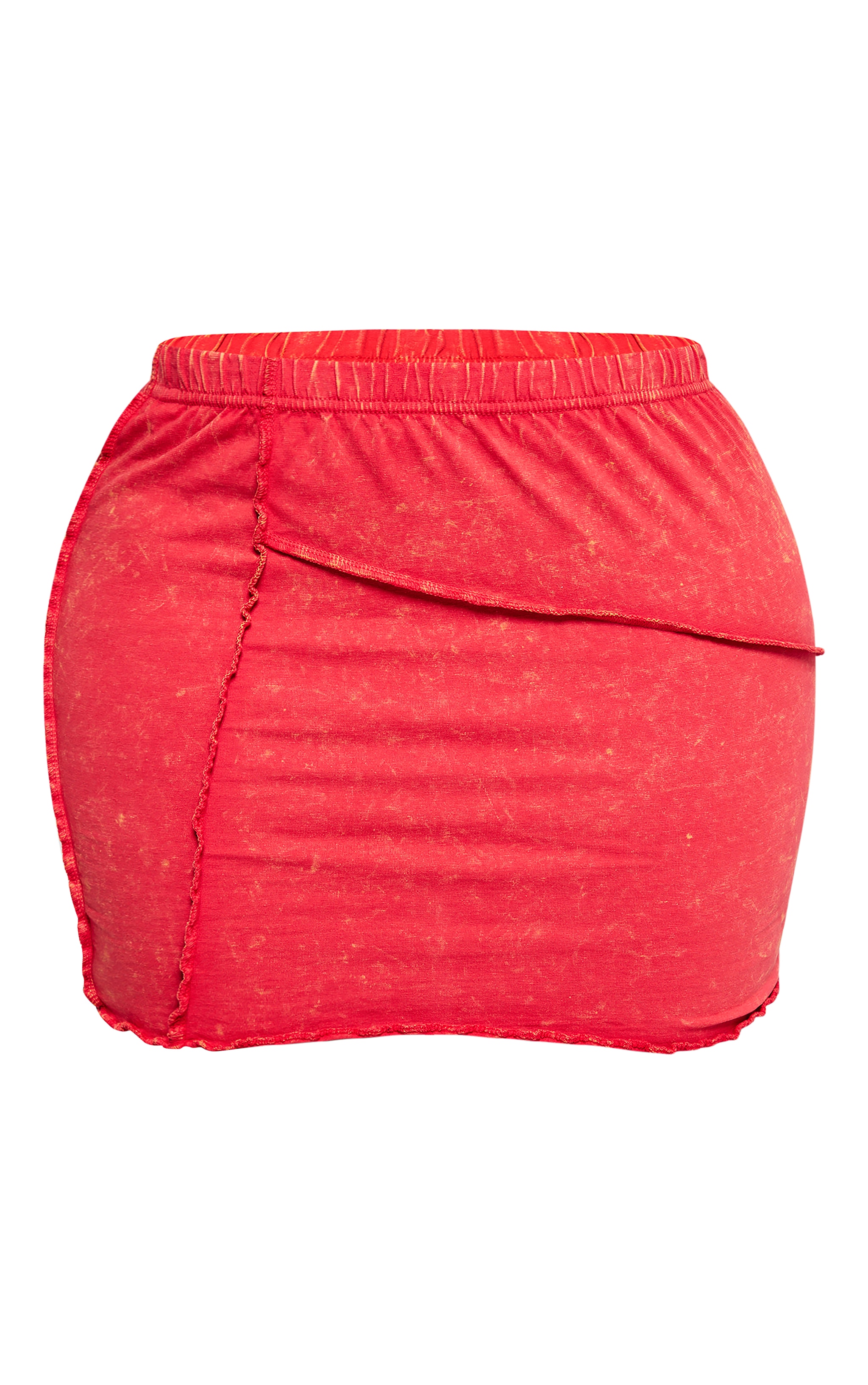 Shape Red Washed Cotton Seam Lettuce Hem Skirt image 6