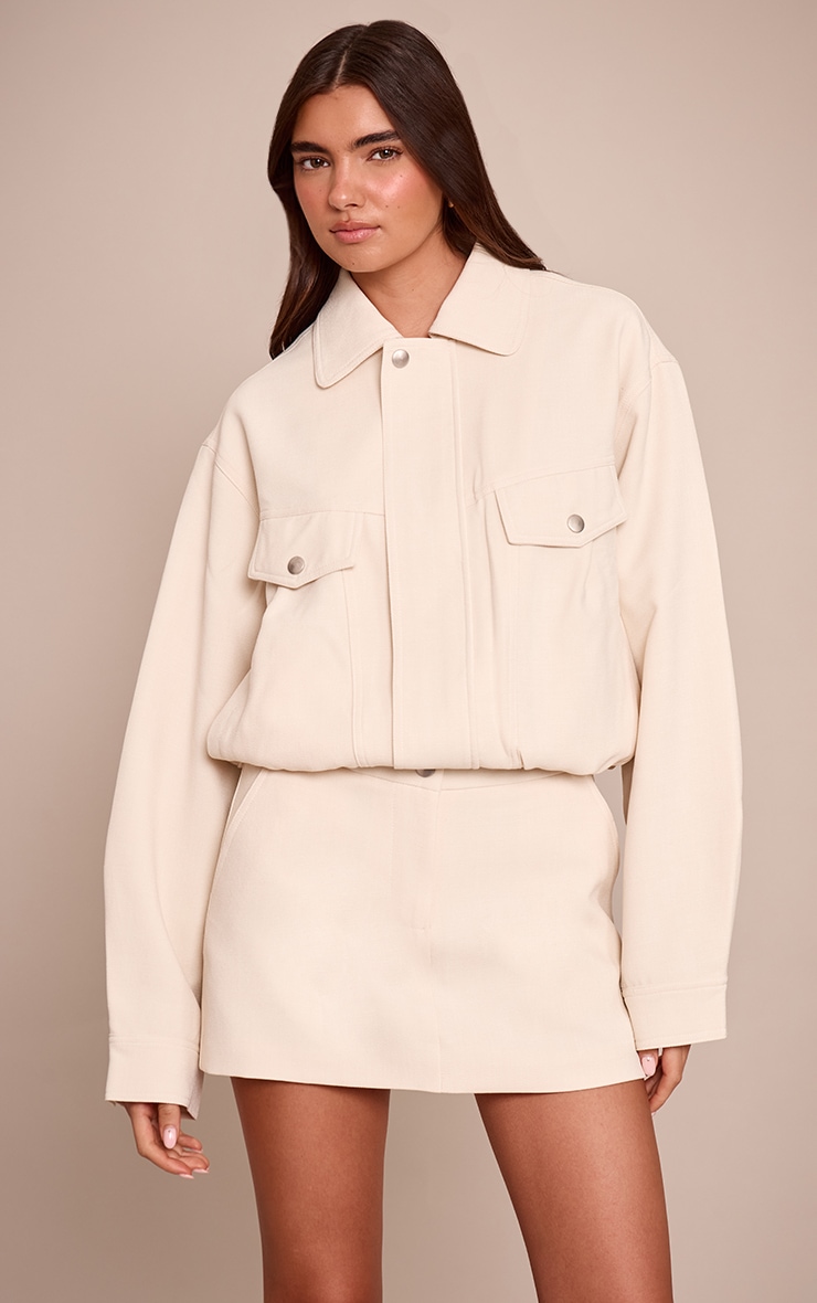 Cream Tailored Skirt Woven Pocket Mini image 4