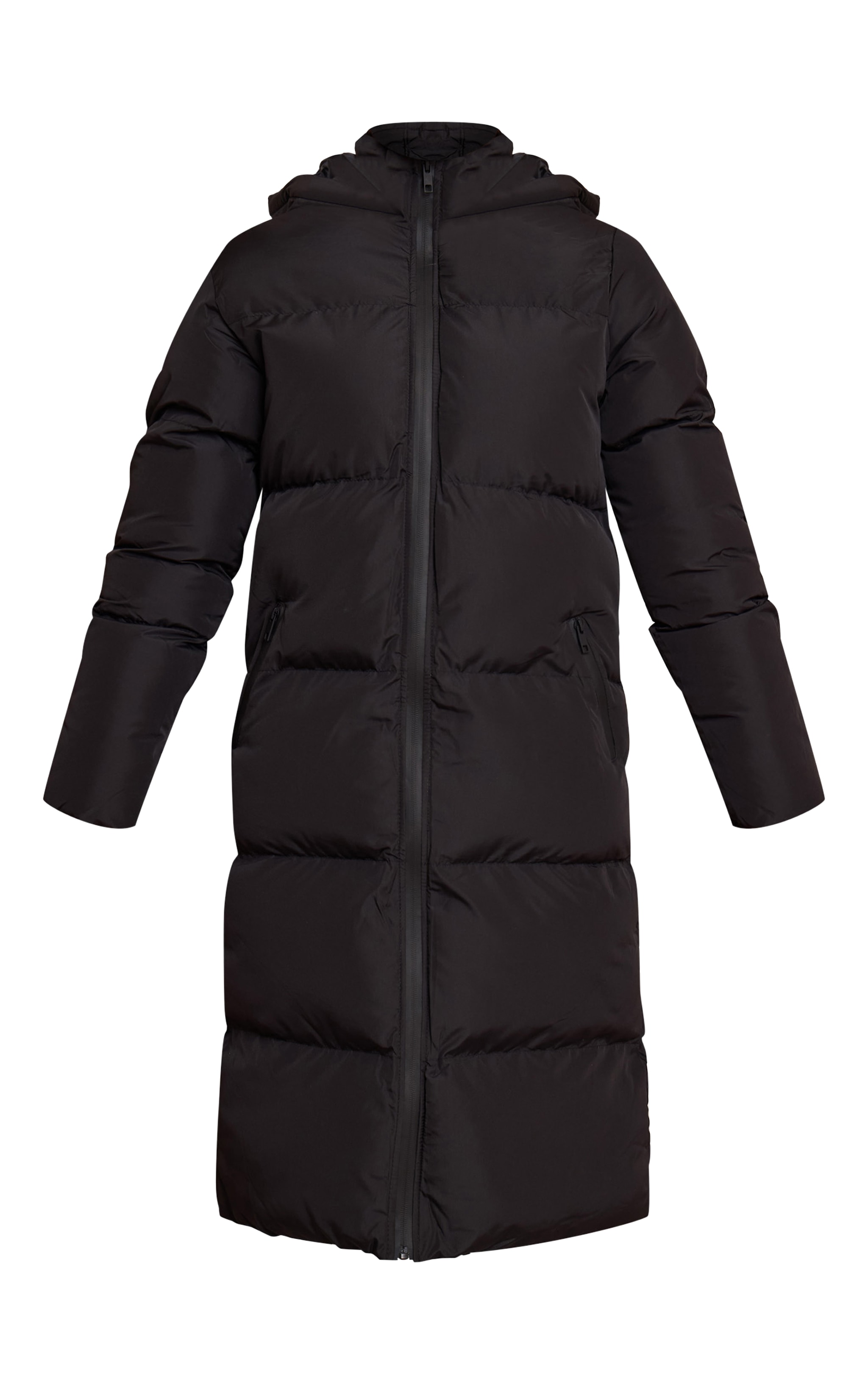 Black Longline Hooded Puffer Coat image 5