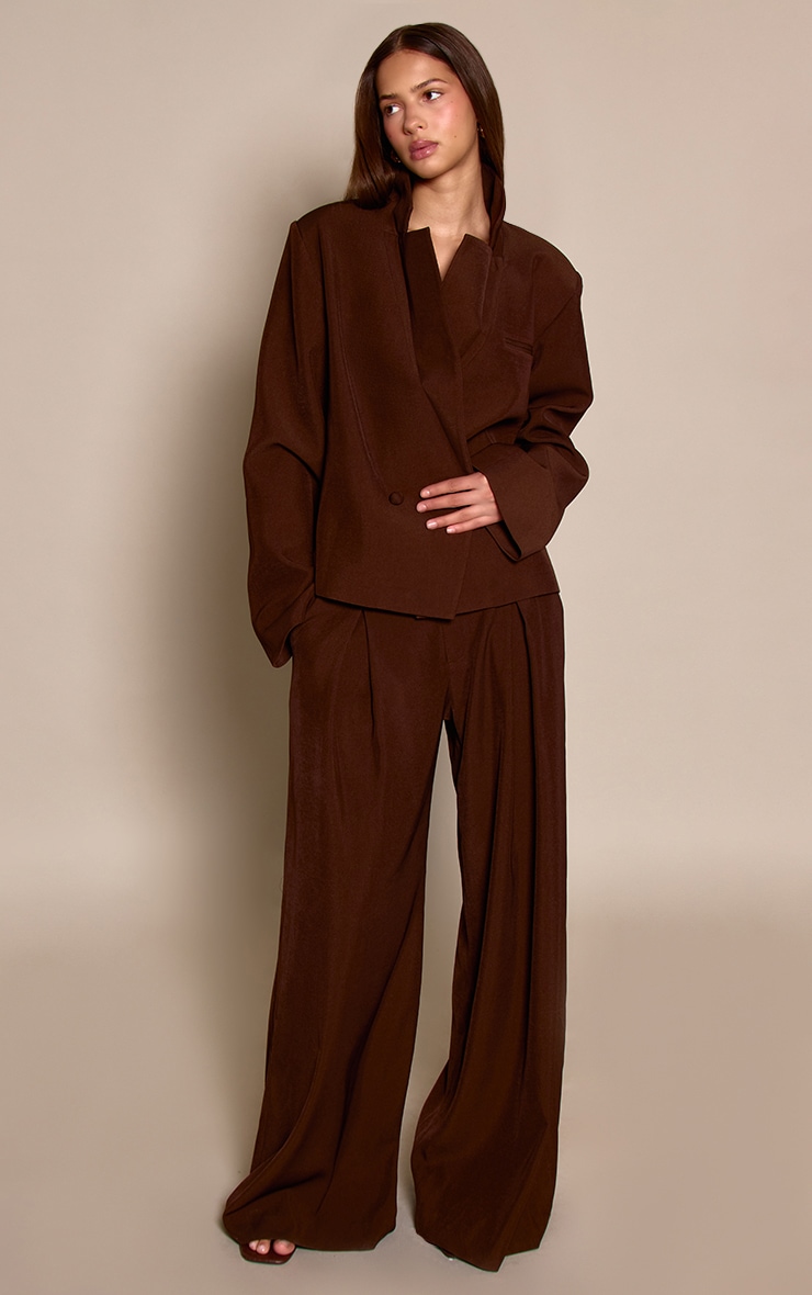 Dark Brown Tailored Boxy Blazer image 3