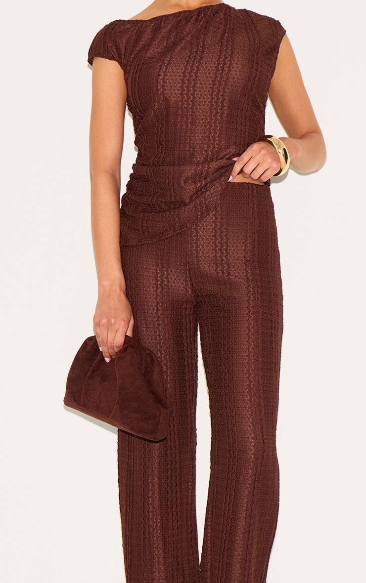 Petite Chocolate Textured Elasticated Wide Leg Pants image 4