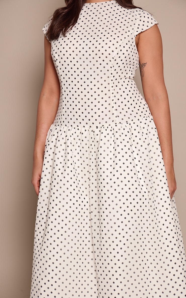 Plus White and Black Polka Dot Midaxi Drop Waist Dress image 4
