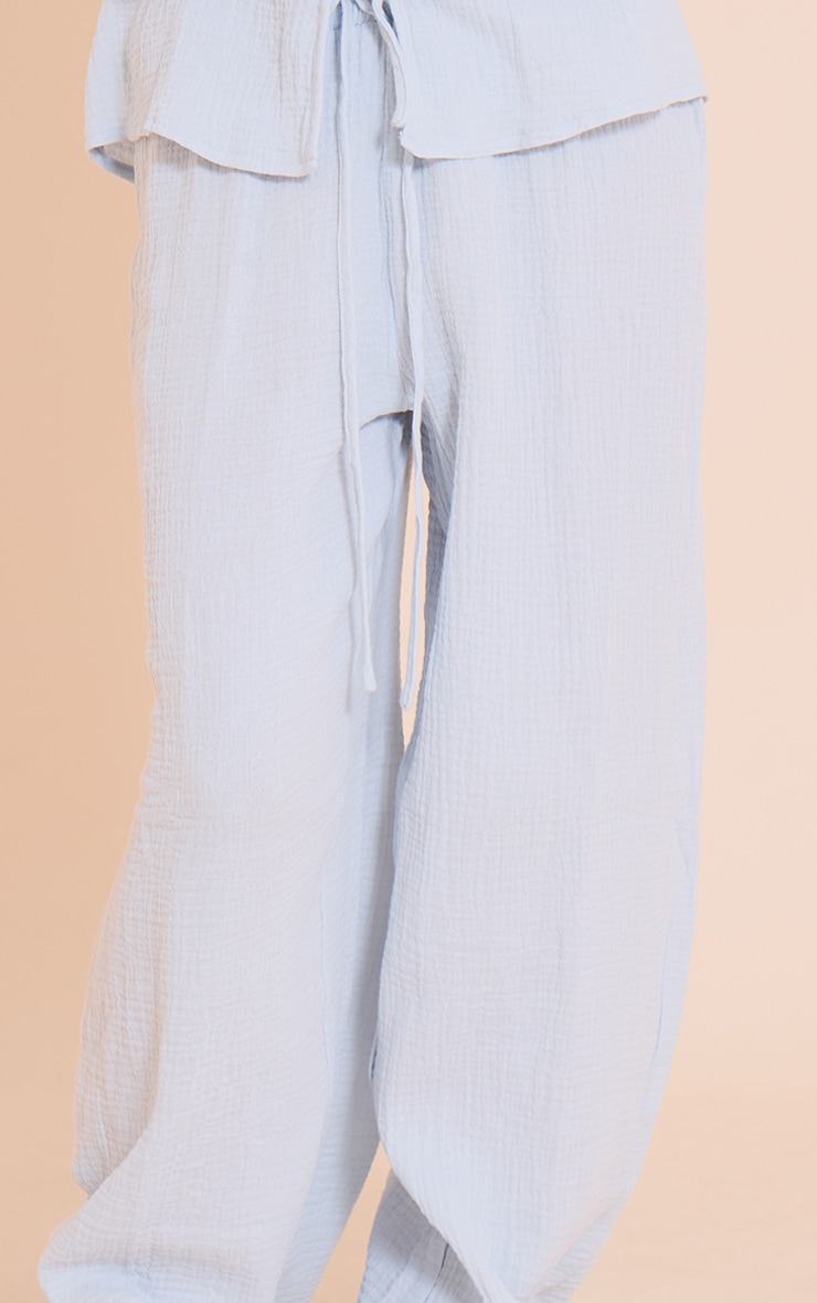 Petite Baby Blue Cheesecloth Textured Wide Leg Pant image 4