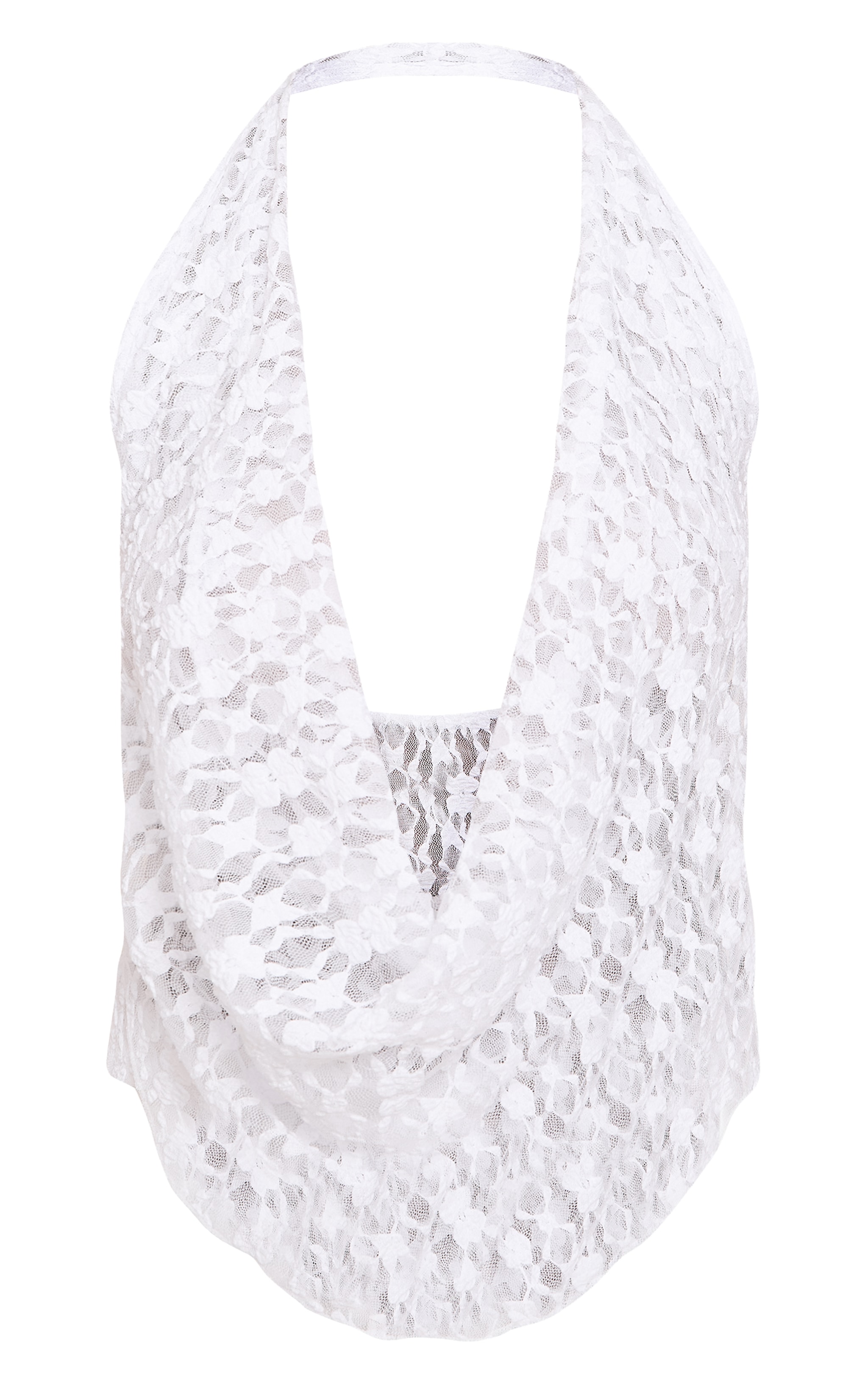 White Textured Lace Halter Neck Top image 5