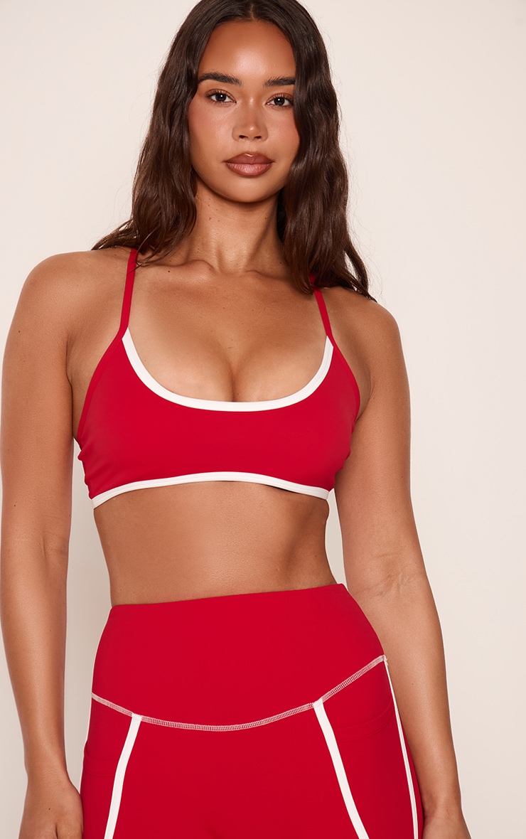 Red Sculpt Contrast Piping Sports Bra