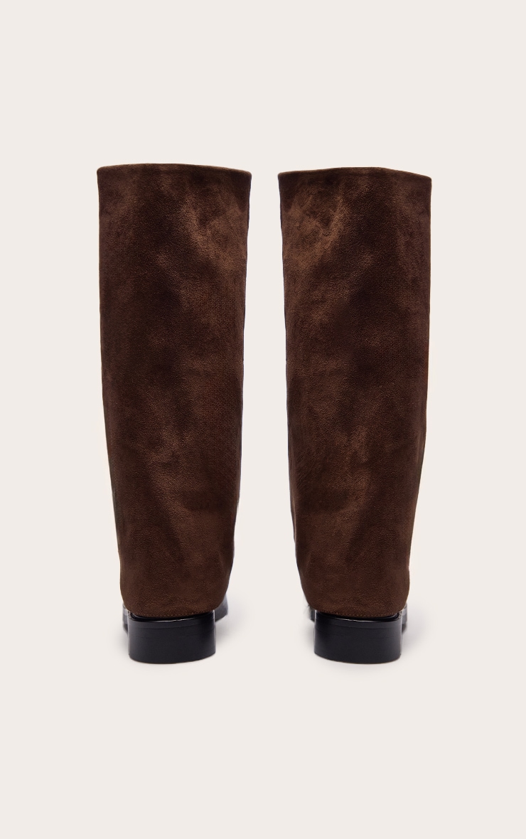 Chocolate Suede Fold Over Knee High Boot image 4