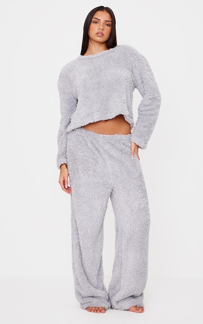 Grey Cosy Fleece Wide Leg PJ Pants