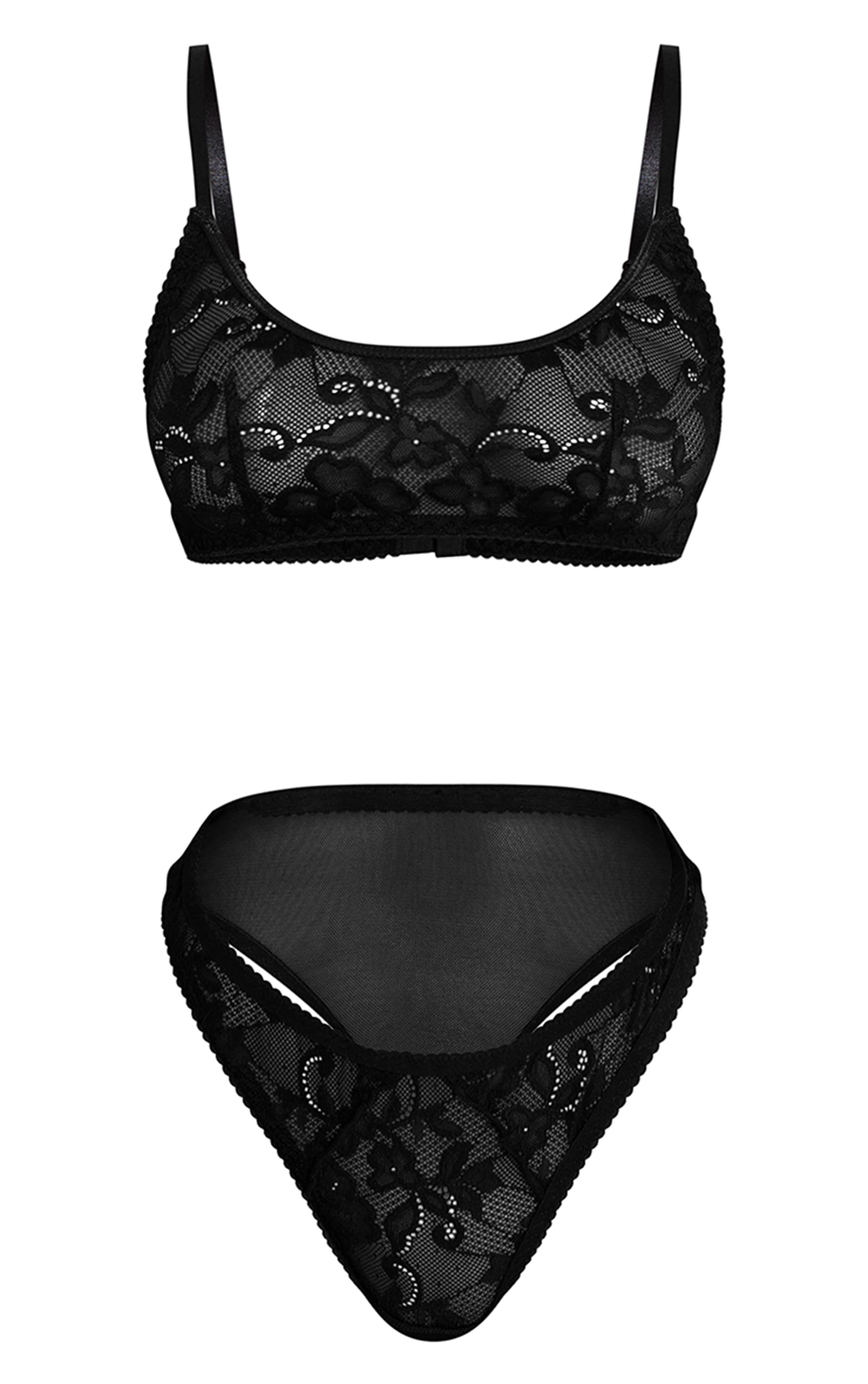 Black Lace Detail Scoop Neck Bra & Panties Set image 5