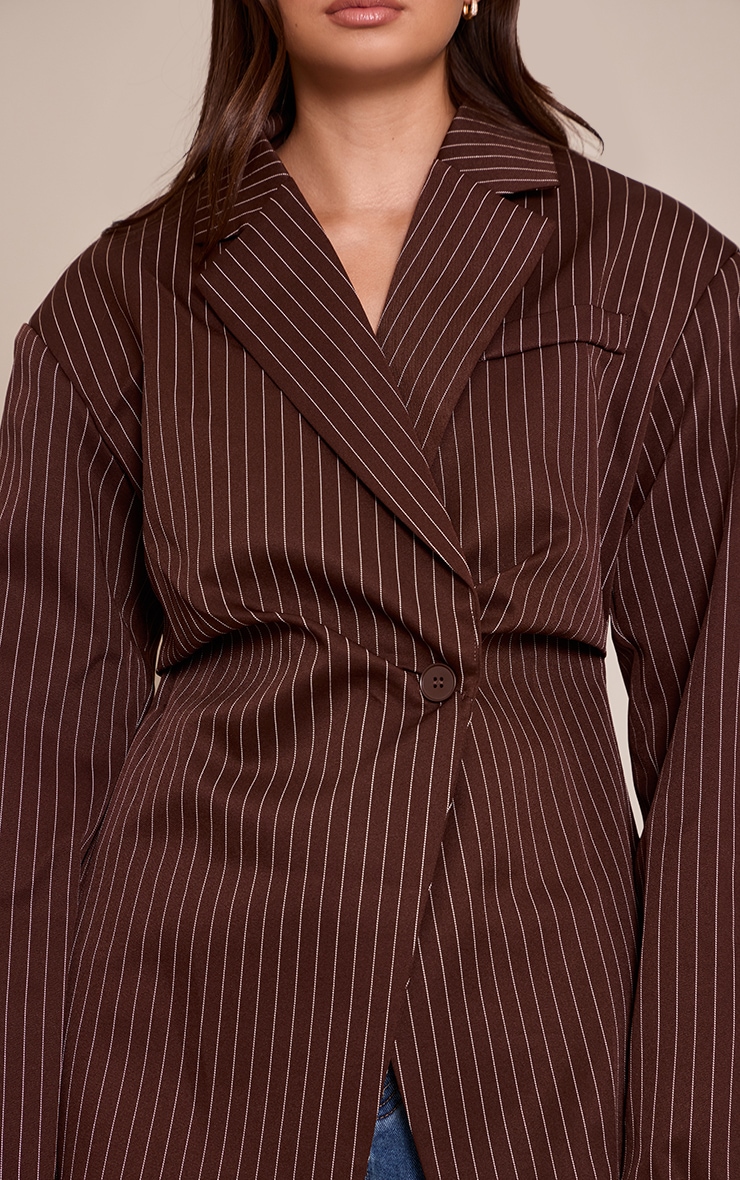 Chocolate Pinstripe Gathered Cinched Waist Blazer image 4