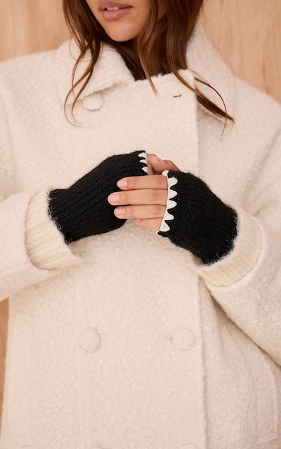 Black Contrast Knit Fingerless Gloves