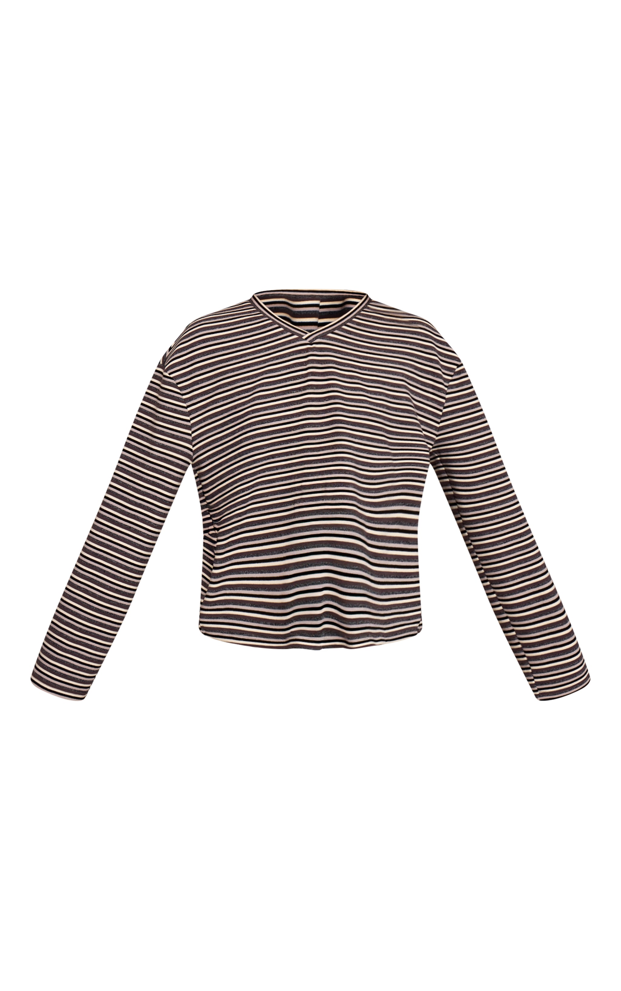Grey Striped Soft Fleece V Neck Sweatshirt image 5
