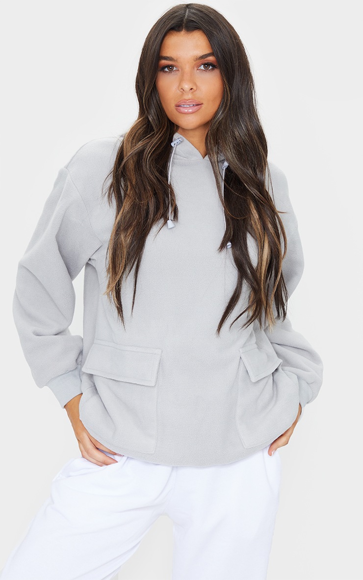 Grey Fleece Oversized Pocket Sweatshirt