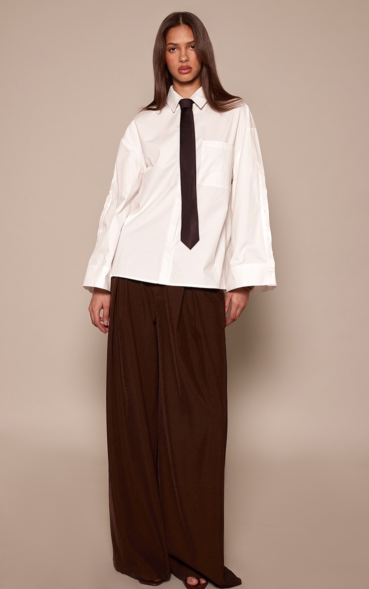 White Cotton Button Sleeve Detail Oversized Shirt image 3