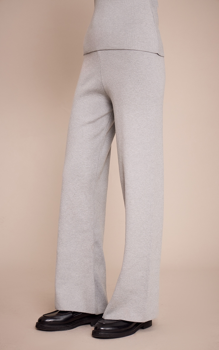 Grey Ribbed Knitted Wide Leg Pants image 2