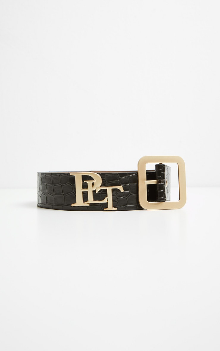 PRETTYLITTLETHING Logo Buckle Black Croc Belt image 5