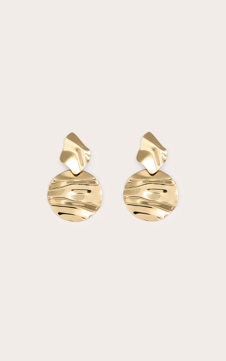 Gold Abstract Disc Statement Earrings image 1