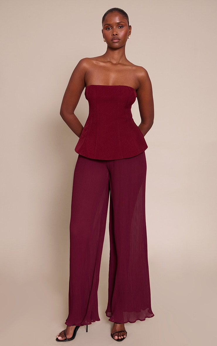 Plum Woven Bandeau Plisse Leg Jumpsuit image 1