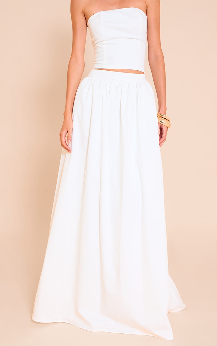 White Woven Band Detail Pleated Maxi Skirt image 2