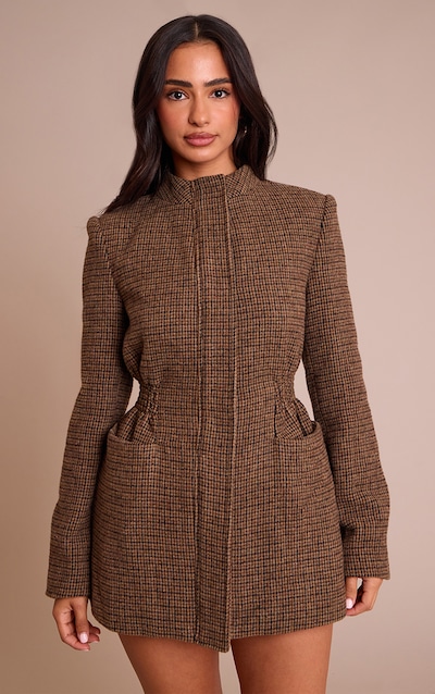 Petite Tweed Cinched Waist Zip Up Jacket