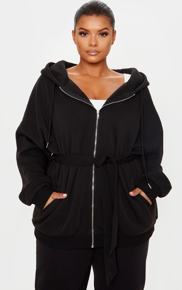 Plus Black Belted Hoodie