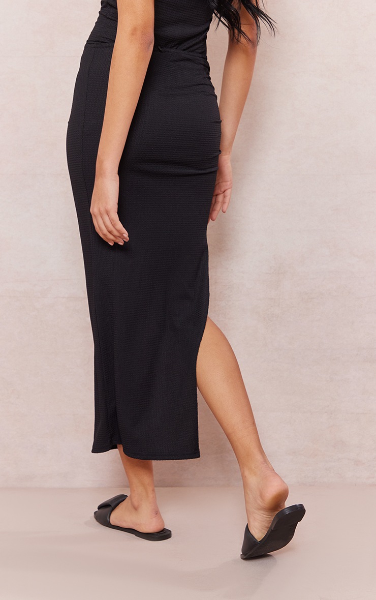 Black Textured Jersey Twist Side Split Midaxi Skirt image 3