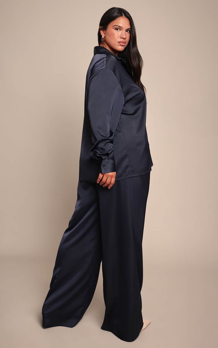 Plus Black Crinkle Satin High Waist Wide Leg Pants image 3