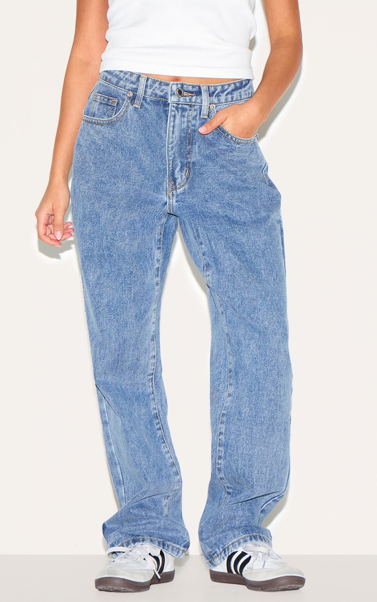 PRETTYLITTLETHING Petite Jean droit bleu moyen délavé à taille haute image 2
