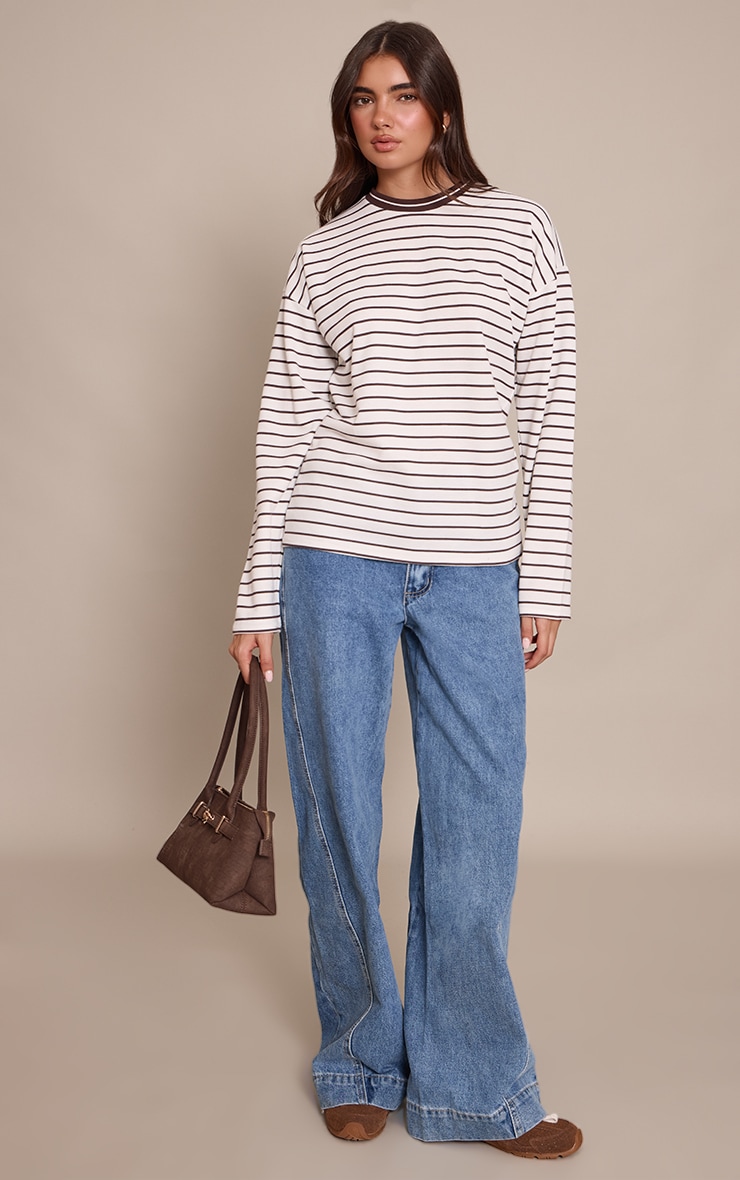 Cream Soft Jersey Striped Oversized T Shirt  image 3