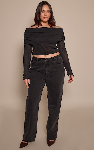 PRETTYLITTLETHING Plus Black Long Leg Straight Jeans