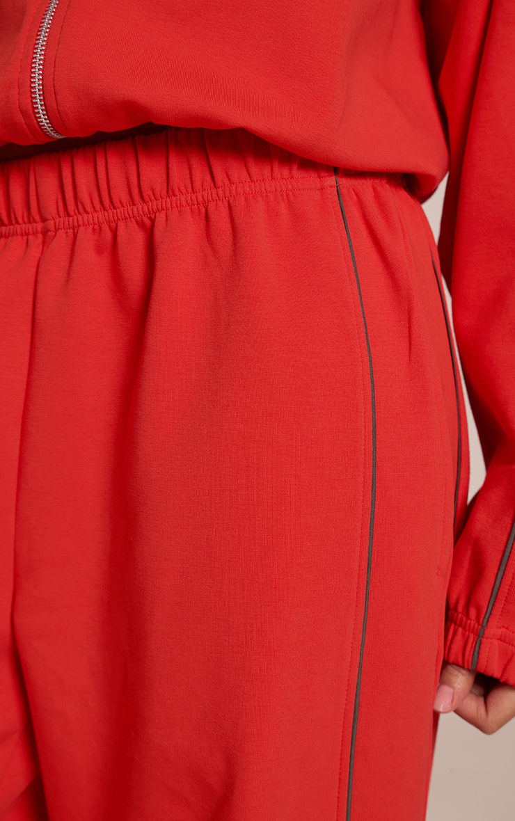 Red Interlock Contrast Piping Wide Leg Sweatpants image 4