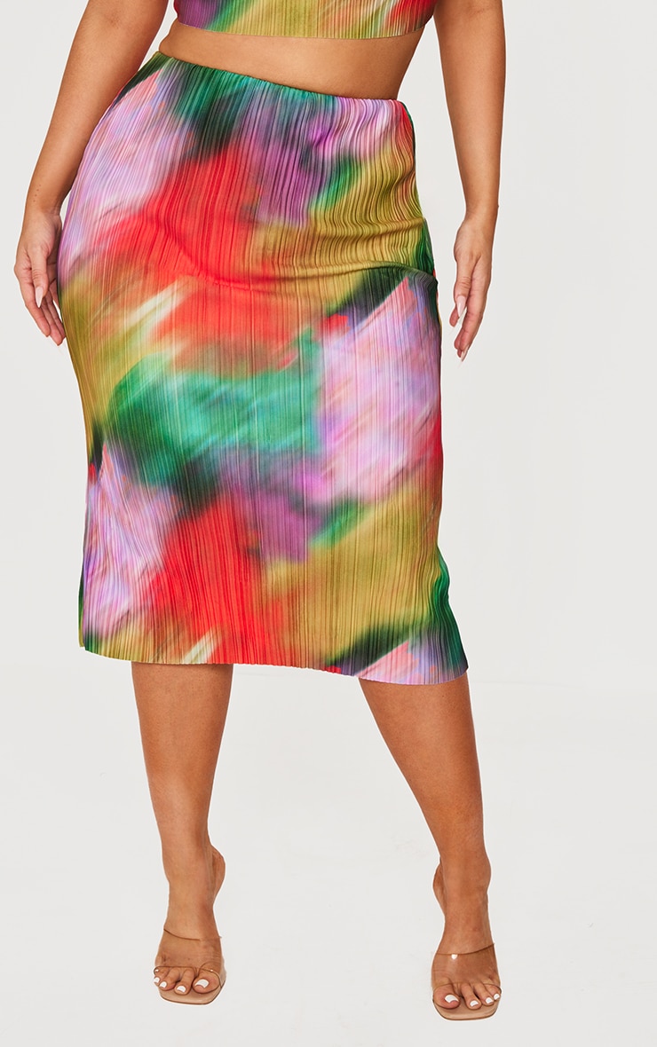 Plus Multi Print Plisse Midi Skirt image 4