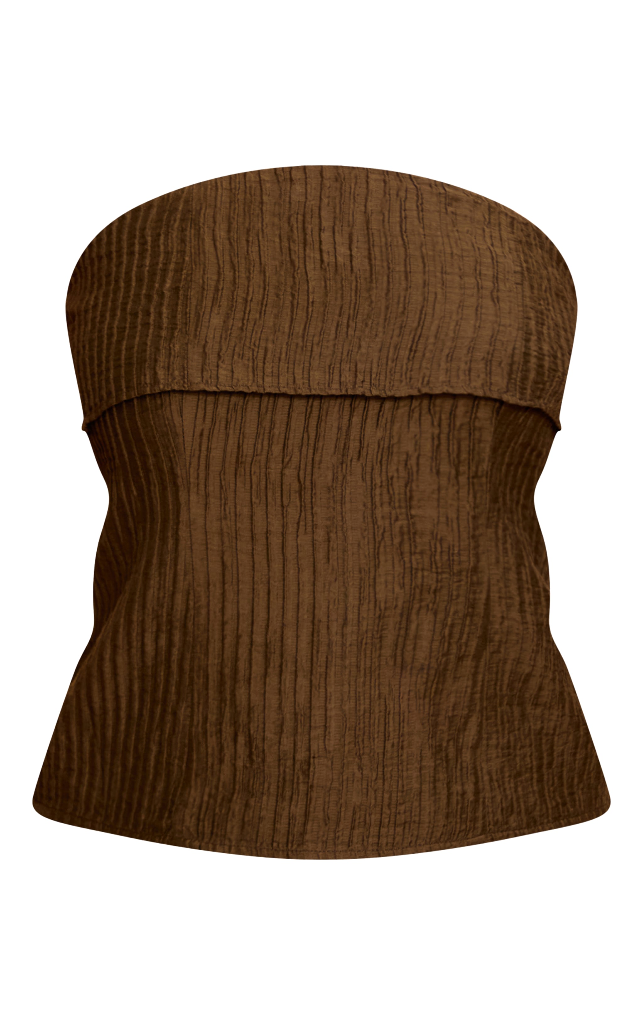 Khaki Textured Woven Fold Over Bandeau Top image 5