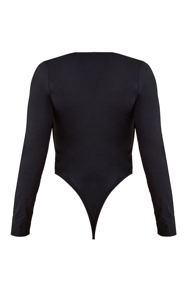 Black Cotton Panelled Scoop Neck Long Sleeve Bodysuit image 6