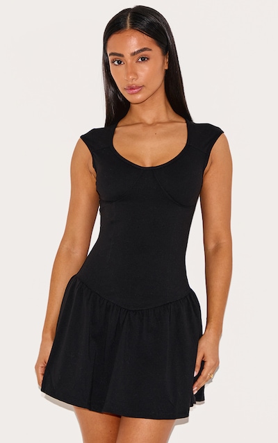 Petite Mini-robe sans manches en sculpt noir à détail contours