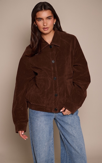 Veste oversize en suédine marron foncé