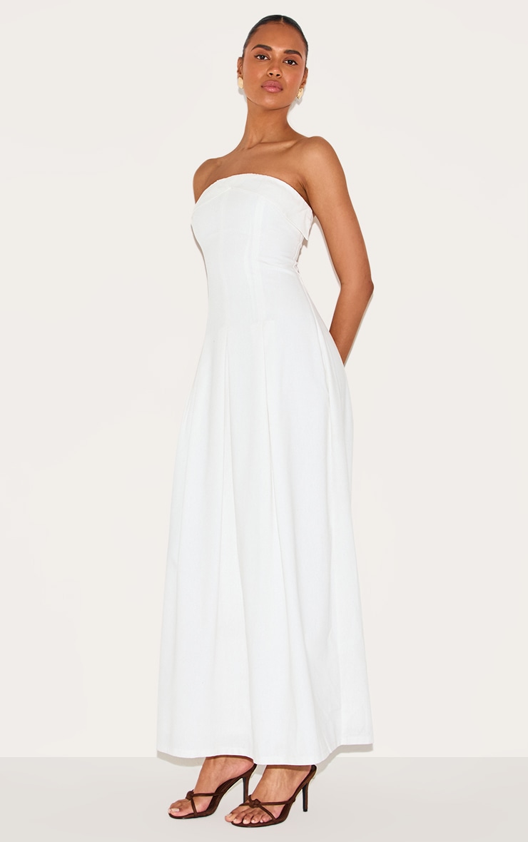 White Bandeau Pleated Midaxi Dress image 3
