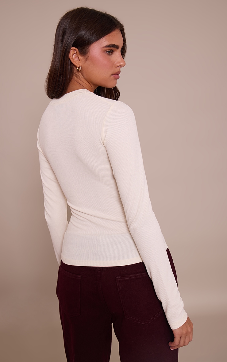 Cream Soft Rib Crew Neck Long Sleeve Top image 2